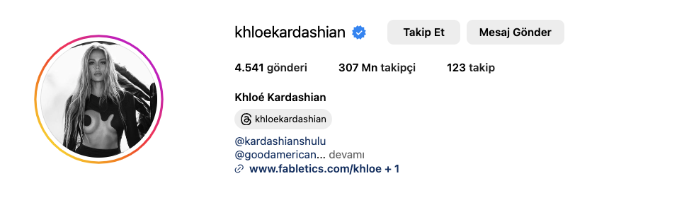 Khloe Kardashian Instagram Takipçi Sayısı