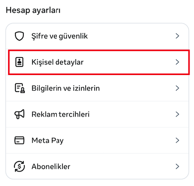 Adım 2 Kişisel Bilgiler Seçimi