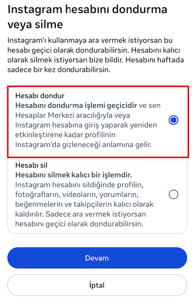 Hesap Dondurma Onayı