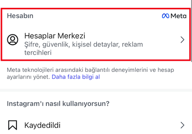 Hesap Merkezi Seçimi