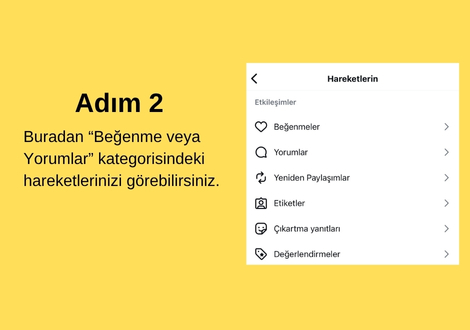"Beğenmeler" veya "Yorumlar" kısmına giderek eski ilgi alanlarınıza ait içerikleri filtreleyebilir ve toplu olarak silebilirsiniz.