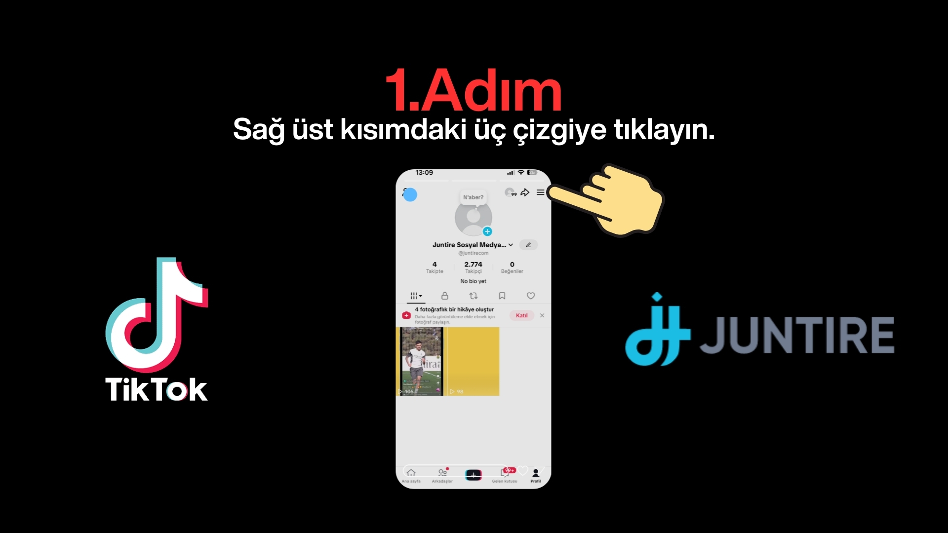 Ana Menü: Sağ üst köşedeki üç çizgi (Hamburger Menü) ikonuna tıklayın.