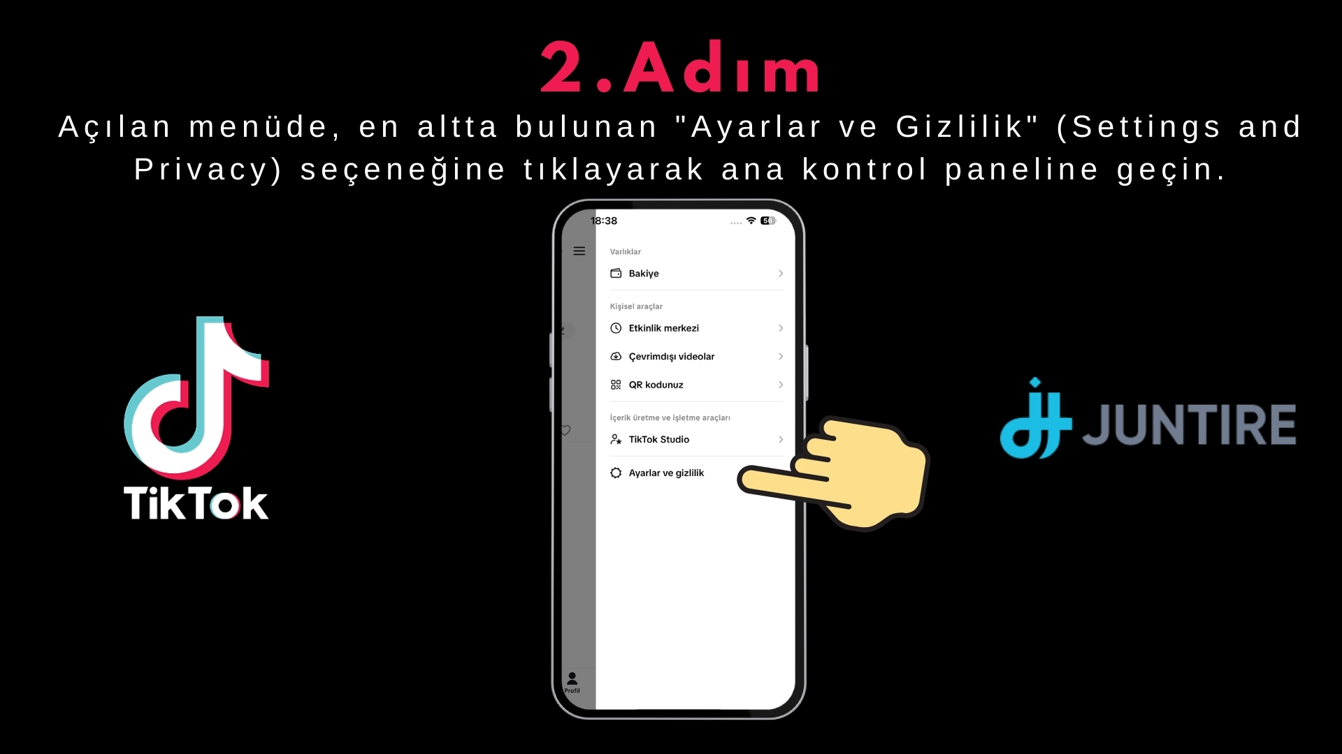 Açılan menüde, en altta bulunan "Ayarlar ve Gizlilik" (Settings and Privacy) seçeneğine tıklayarak ana kontrol paneline geçin.