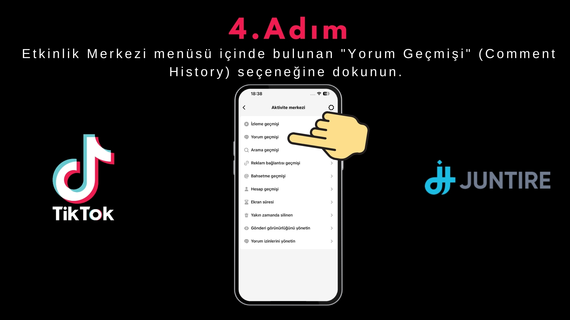 Etkinlik Merkezi menüsü içinde bulunan "Yorum Geçmişi" (Comment History) seçeneğine dokunun. Bu alanda, son 6 ayda yaptığınız tüm yorumların listesi görünür.