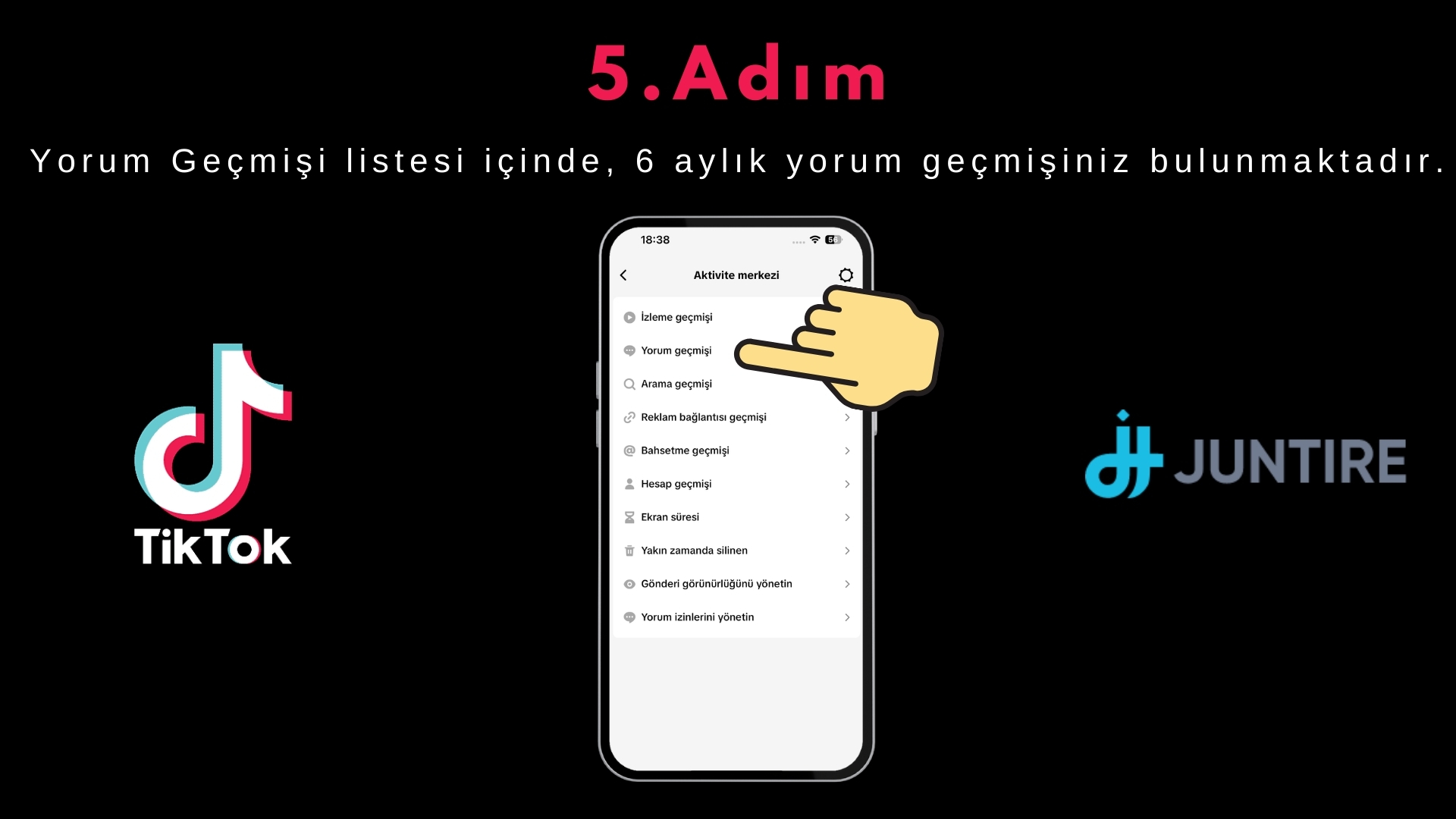 Yorum Geçmişi listesi içinde, silmek istediğiniz yorumları tek tek işaretleyebilir veya "Tümünü Seç" seçeneğini kullanarak tüm geçmişi işaretleyebilirsiniz. Ardından alt kısımda beliren "Sil" butonuna dokunarak işlemi onaylayın. Bu işlem kalıcıdır.