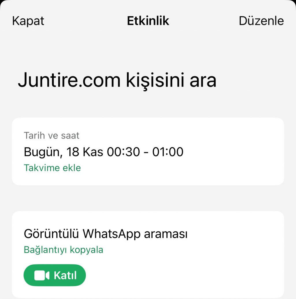 WhatsApp Planli Arama Etkinliği Ekranı