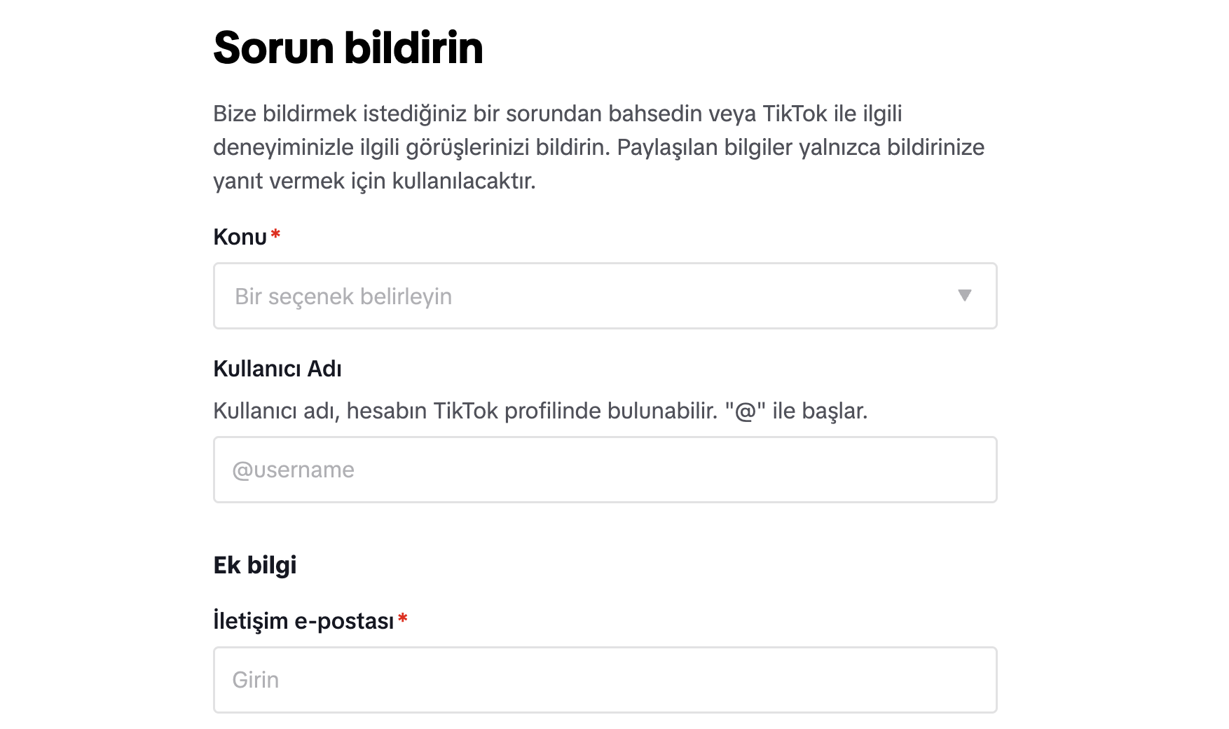 Tiktok Sorun Bildirme Ekranı