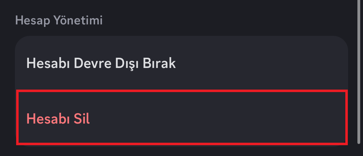 discord hesap silme