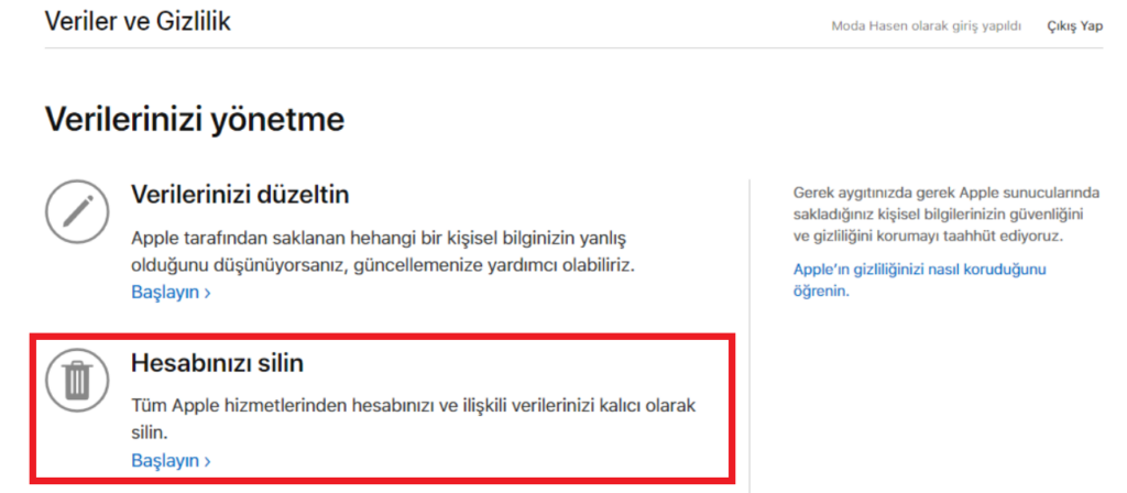 icloud hesap silme