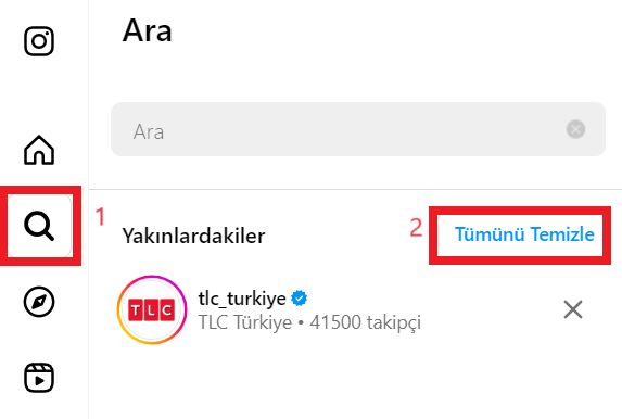 instagram arama geçmişi silmek
