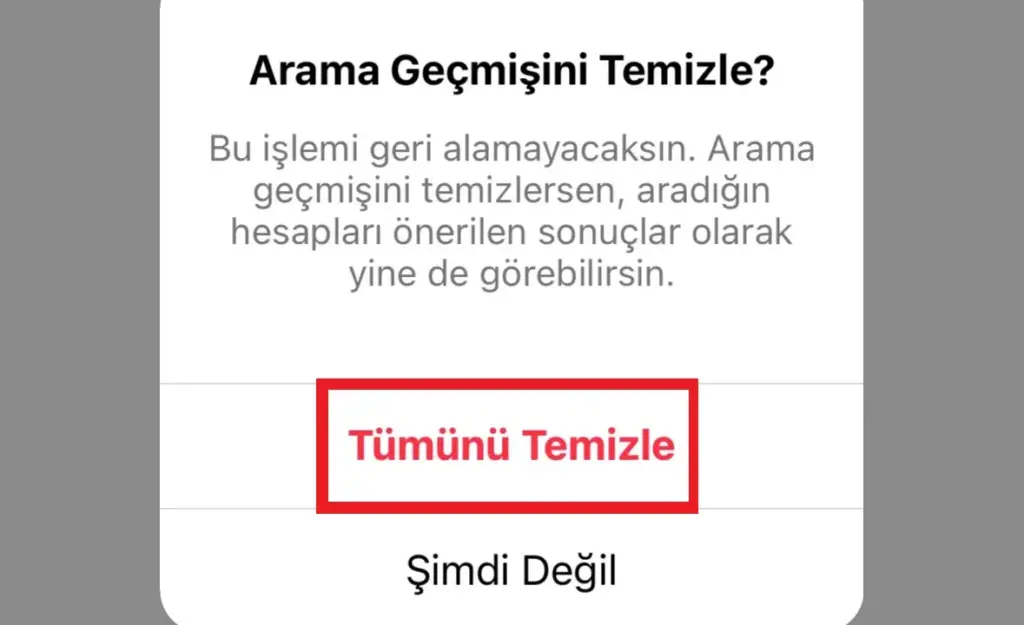 instagram arama geçmişi silme