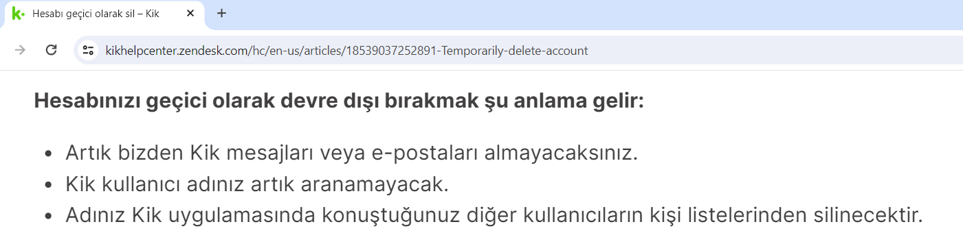 kik hesap silme