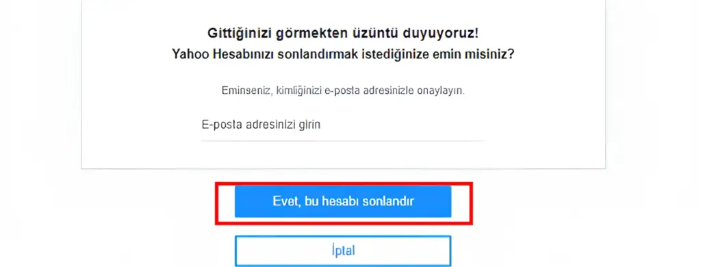 yahoo hesap silme
