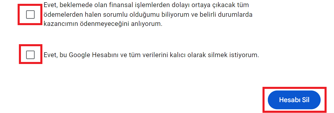 gmail hesap silme