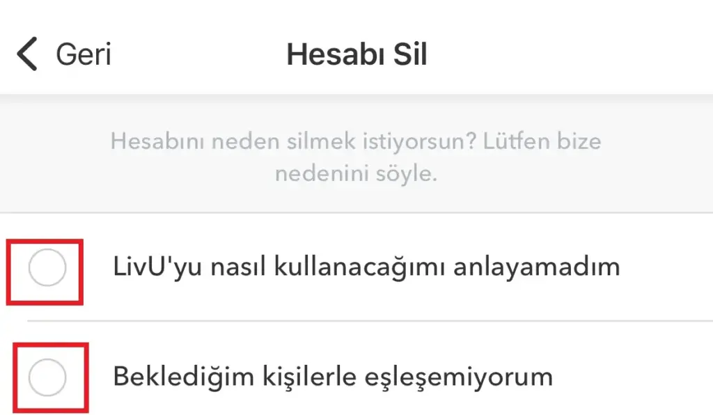 livu hesap silme