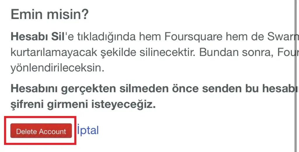 swarm hesap silme