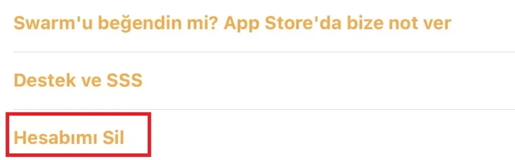 swarm hesap silme