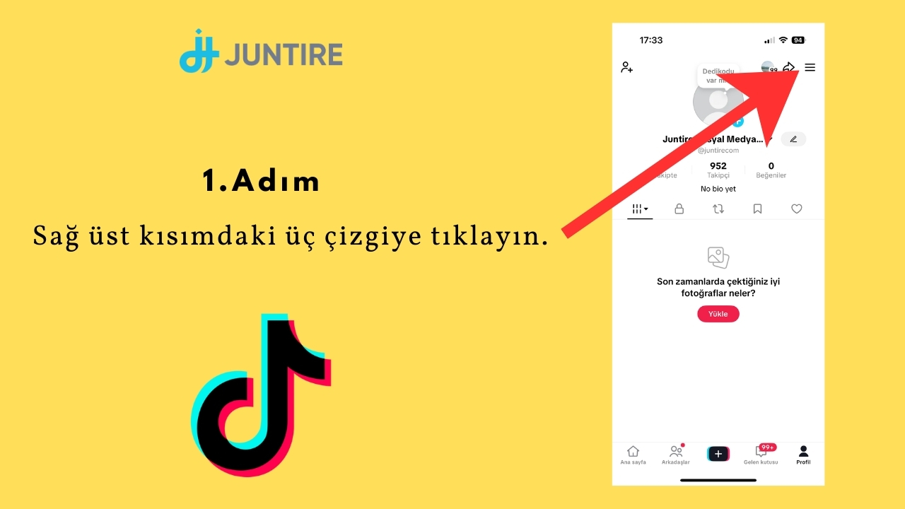 Menüyü Açın: Sağ üst köşedeki üç çizgiye (≡) basın