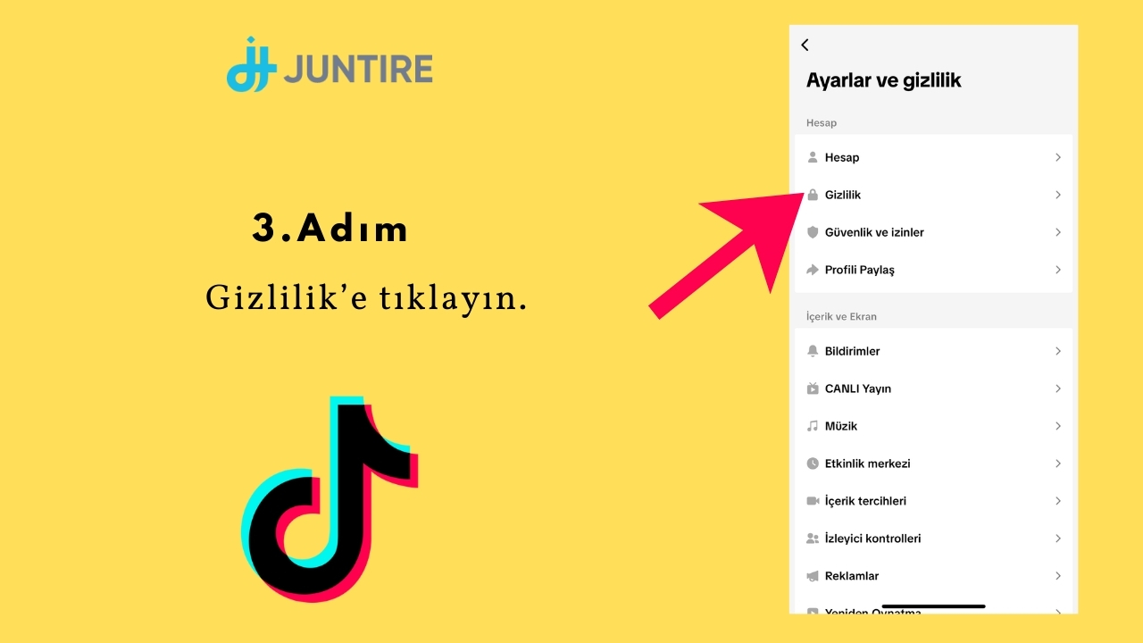 Gizlilik Sekmesi: Listeden Gizlilik bölümüne dokunun.